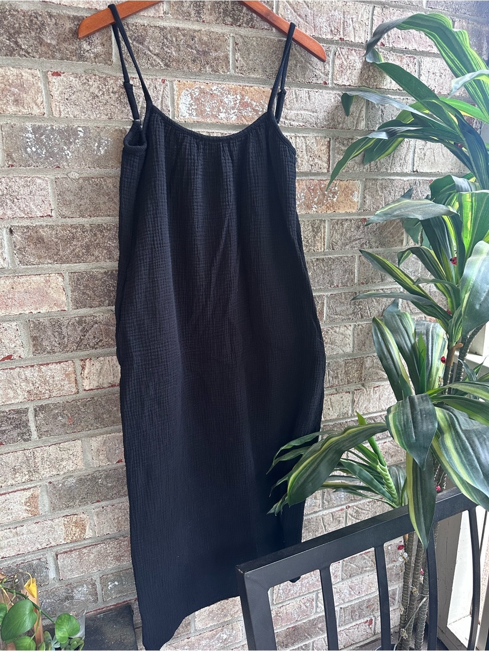 Anthropologie Sol Angeles Black Spaghetti-Strap Cotton Muslin Maxi Dress w/ bow - Picture 3 of 10